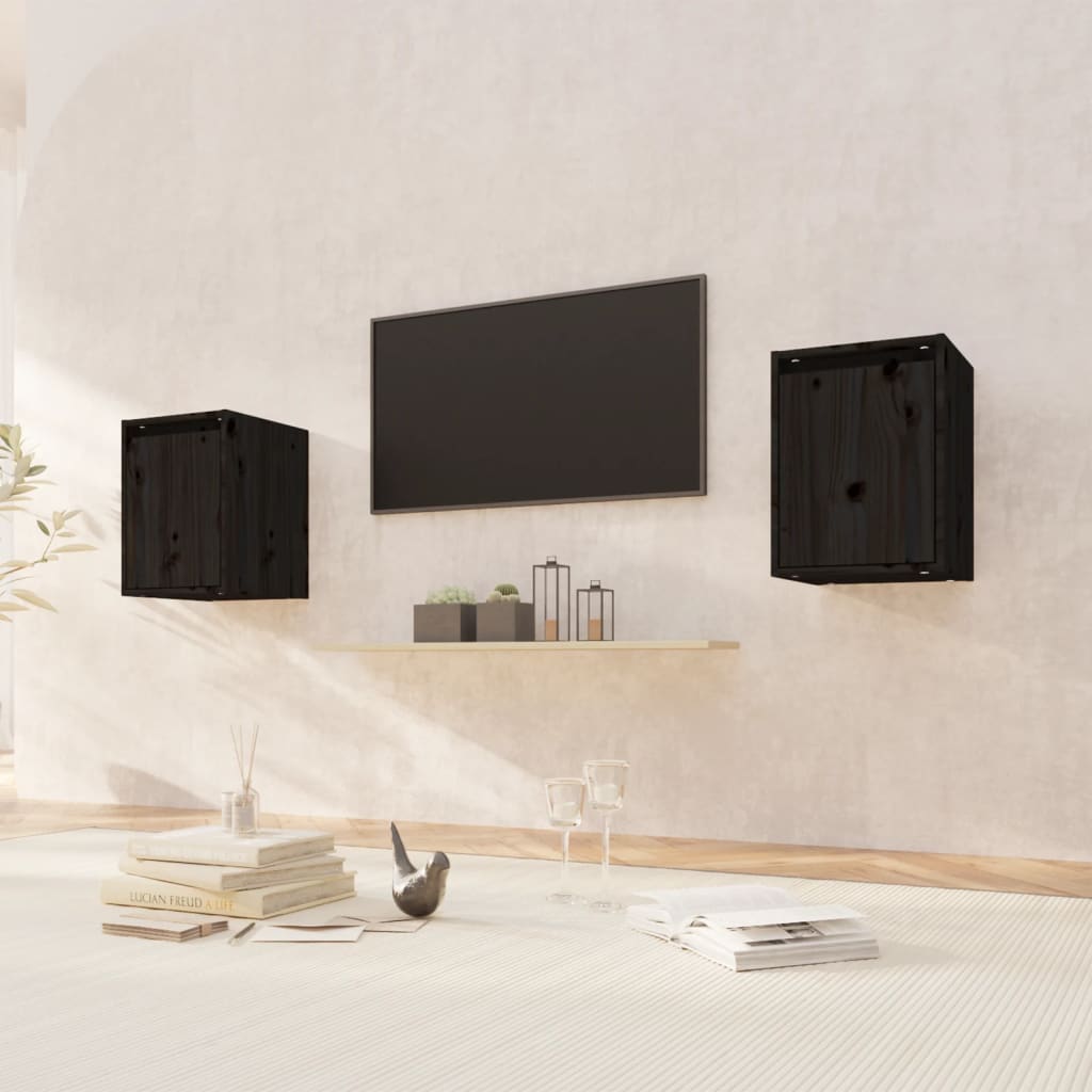 Wall Cabinets 2 pcs Black 30x30x40 cm Solid Wood Pine - Tyrell & Tyrell