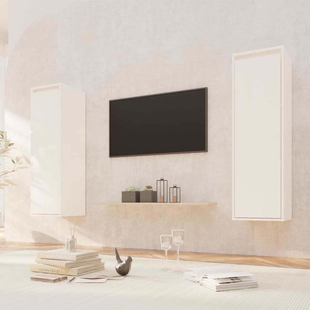 Wall Cabinets 2 pcs White 30x30x100 cm Solid Pinewood - Decor Base