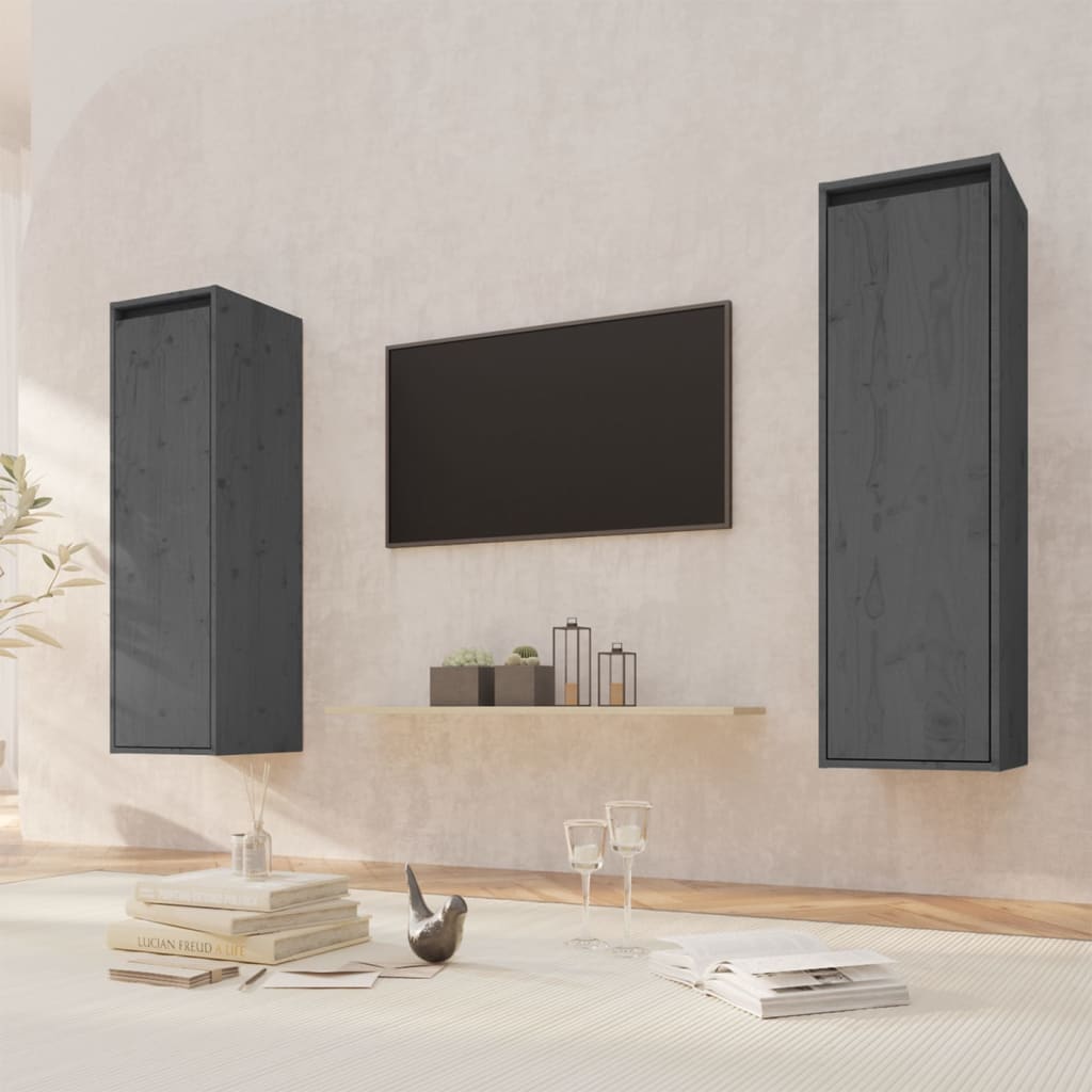 Wall Cabinets 2 pcs Grey 30x30x100 cm Solid Pinewood - Design Hut