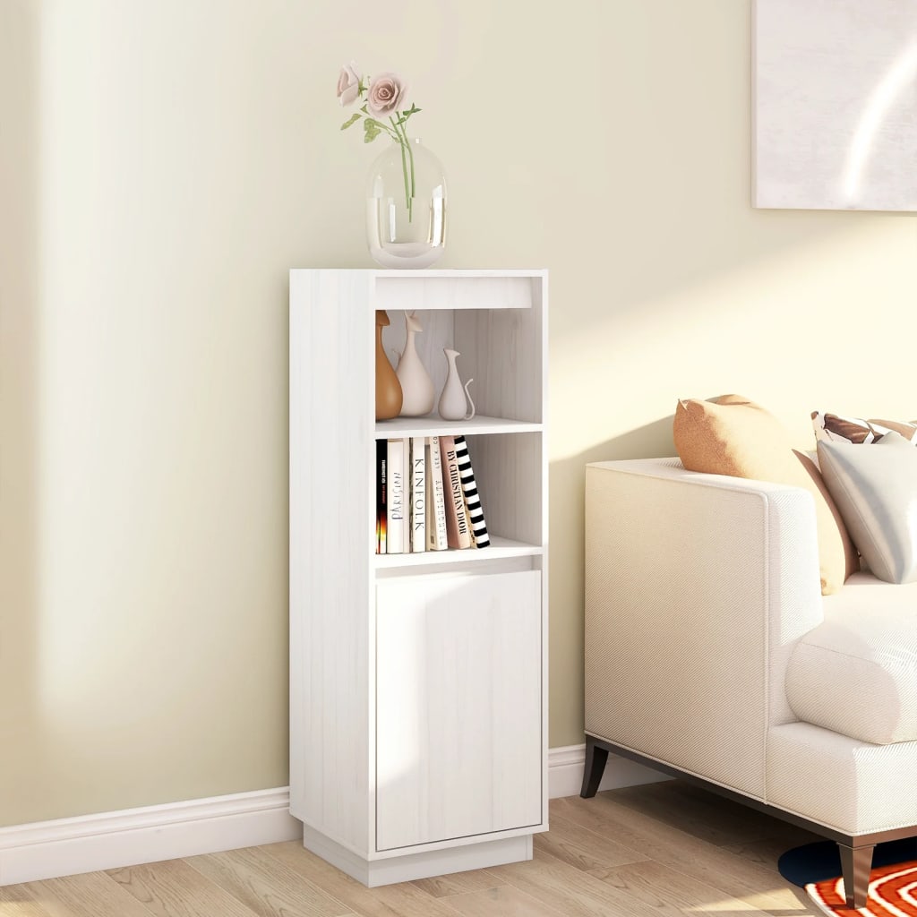 Highboard White 37x34x110 cm Solid Wood Pine - Unbeatable Bargains