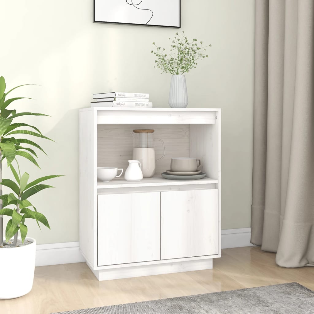 Sideboard White 60x34x75 cm Solid Wood Pine - Unbeatable Bargains
