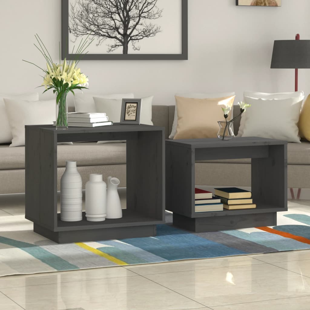 Nesting Coffee Tables 2 pcs Grey Solid Wood Pine - Design Hut