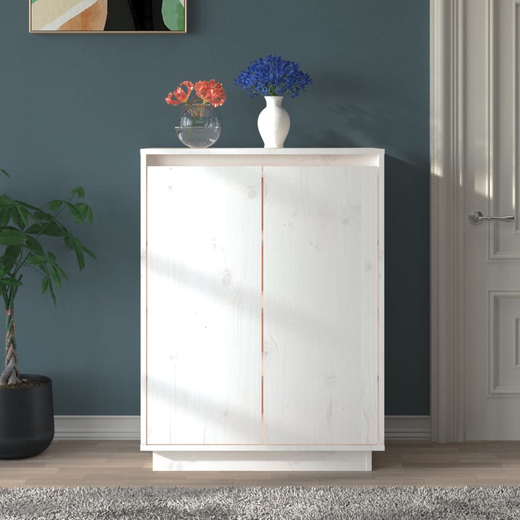 Shoe Cabinet White 60x35x80 cm Solid Wood Pine - Design Hut
