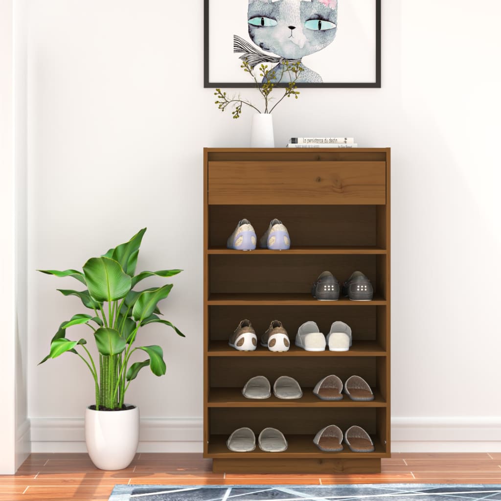 Shoe Cabinet Honey Brown 60x34x105 cm Solid Wood Pine - R and M Furniture