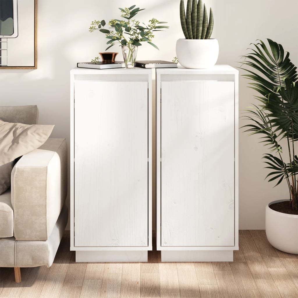 Sideboards 2 pcs White 31.5x34x75 cm Solid Wood Pine - Design Hut