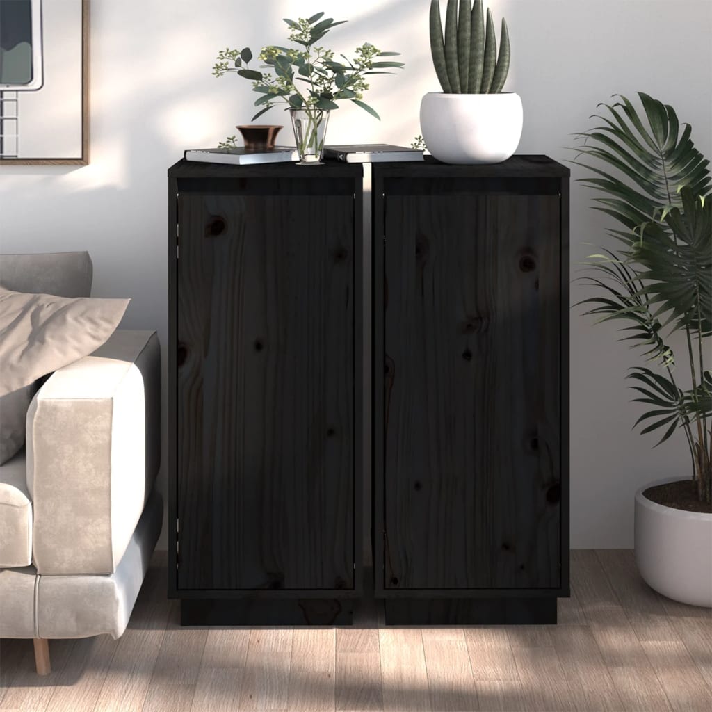 Sideboards 2 pcs Black 31.5x34x75 cm Solid Wood Pine - R and M Furniture