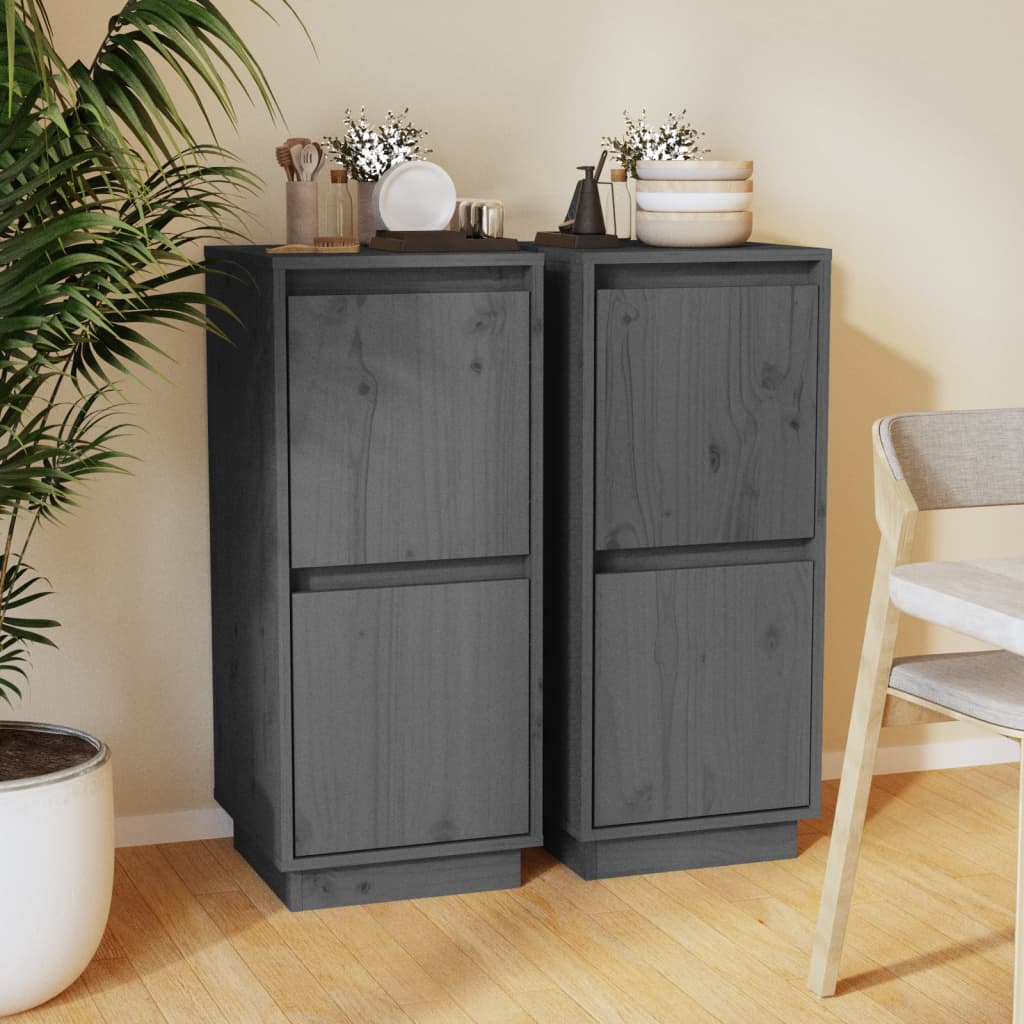 Sideboards 2 pcs Grey 31.5x34x75 cm Solid Wood Pine - Design Hut