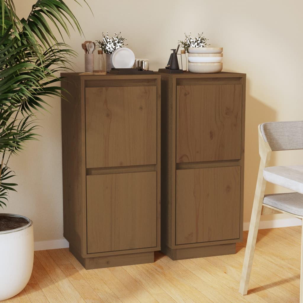 Sideboards 2 pcs Honey Brown 31.5x34x75 cm Solid Wood Pine - Discount Dealers