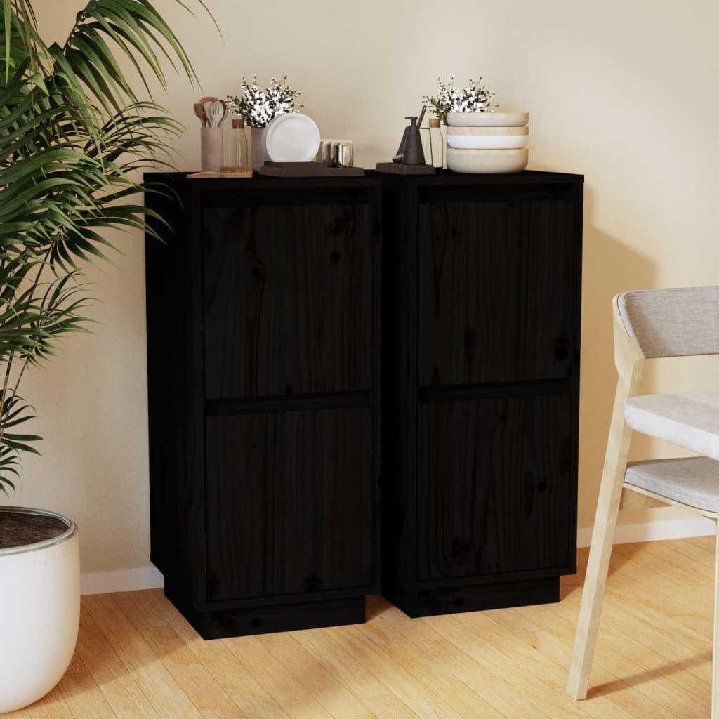 Sideboards 2 pcs Black 31.5x34x75 cm Solid Wood Pine - Decor Base