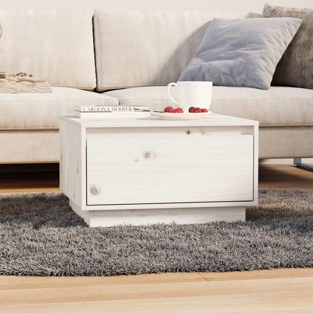 Coffee Table White 55x56x32 cm Solid Wood Pine - The Home Maker