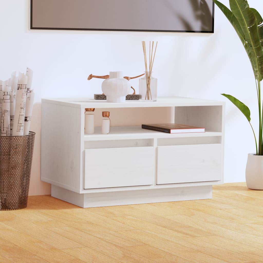 TV Cabinet White 60x35x37 cm Solid Wood Pine - Decor Base
