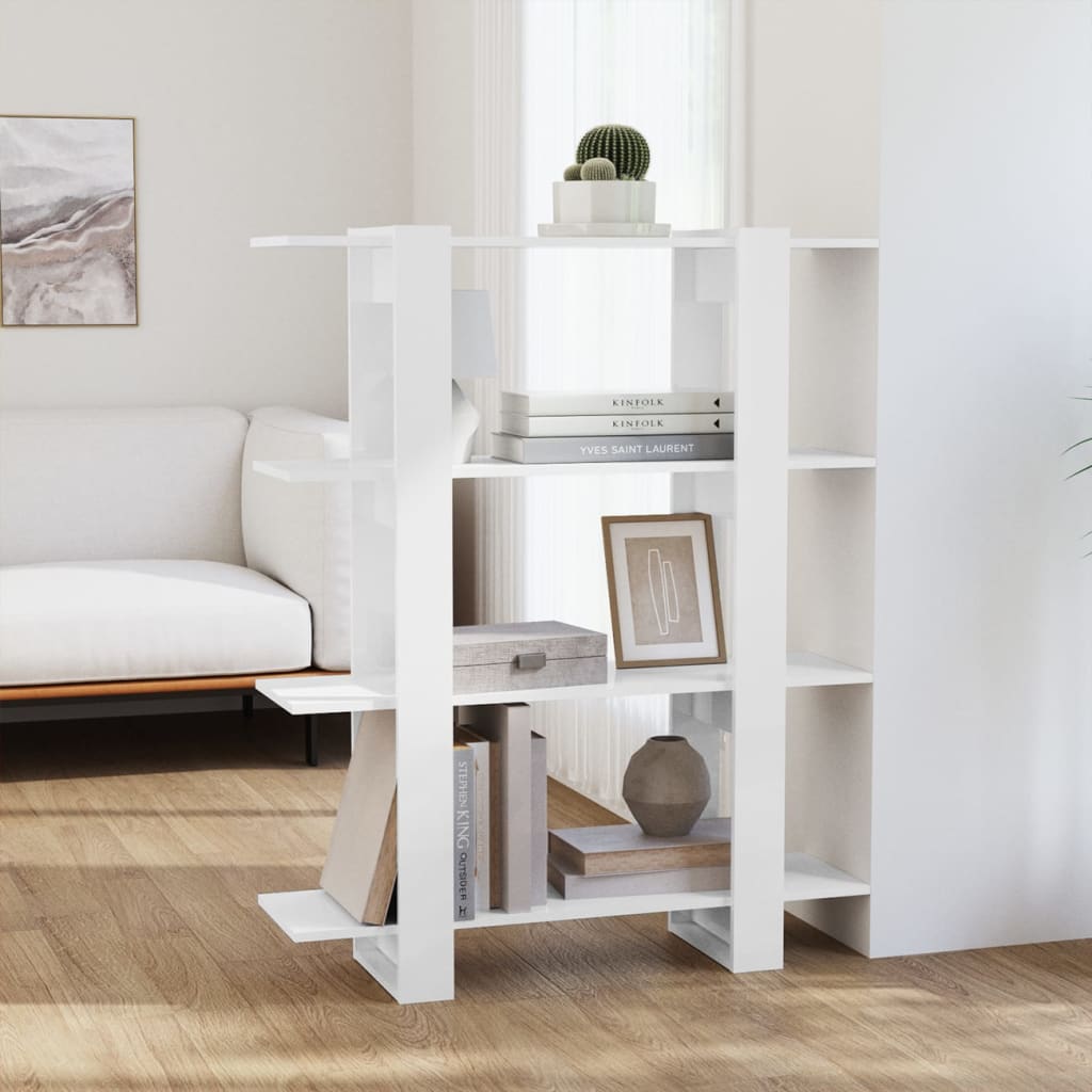 Book Cabinet/Room Divider High Gloss White 100x30x123.5 cm - Brittle & Co