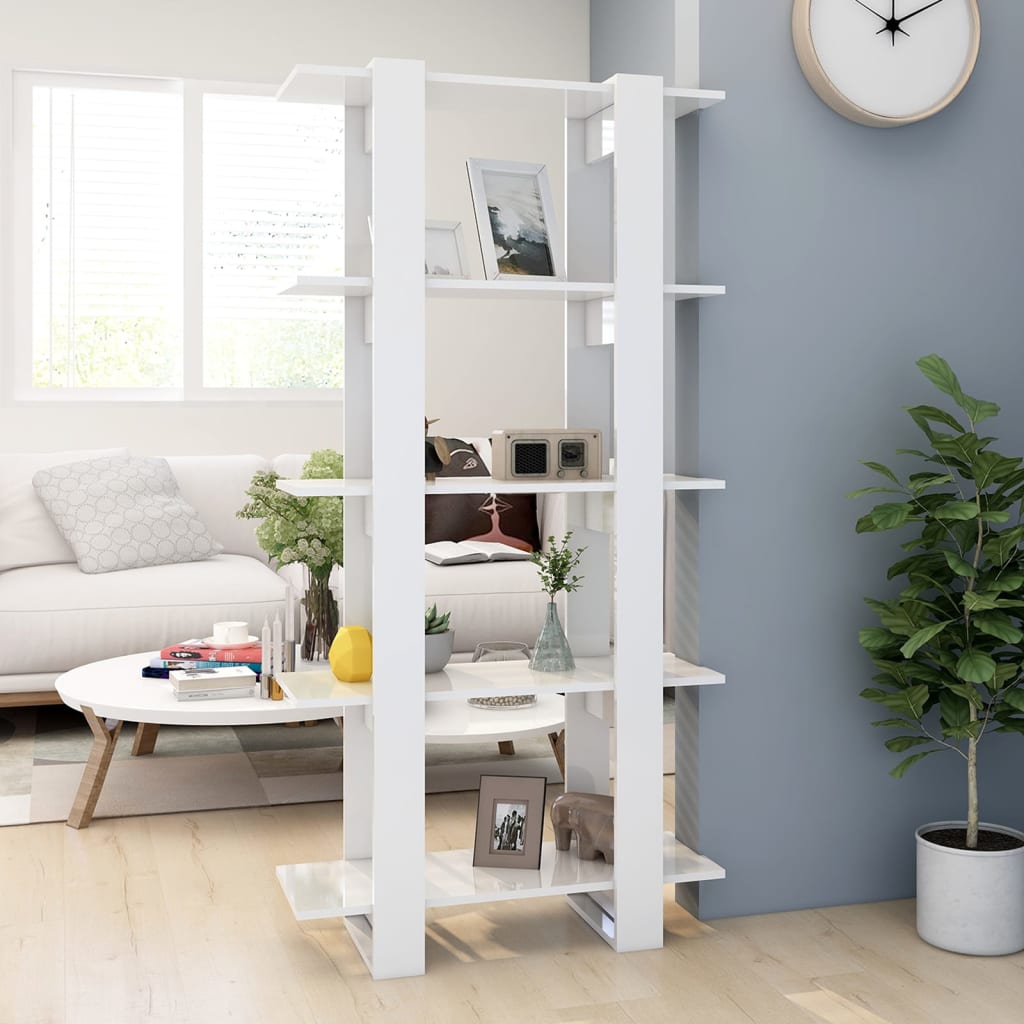 Book Cabinet/Room Divider High Gloss White 80x30x160 cm - Decor Base