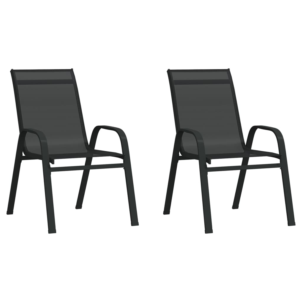 Stackable Garden Chairs 2 pcs Black Textilene Fabric - Unbeatable Bargains