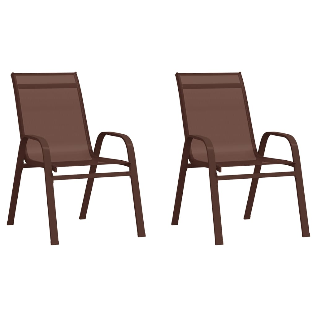 Stackable Garden Chairs 2 pcs Brown Textilene Fabric - R and M Furniture
