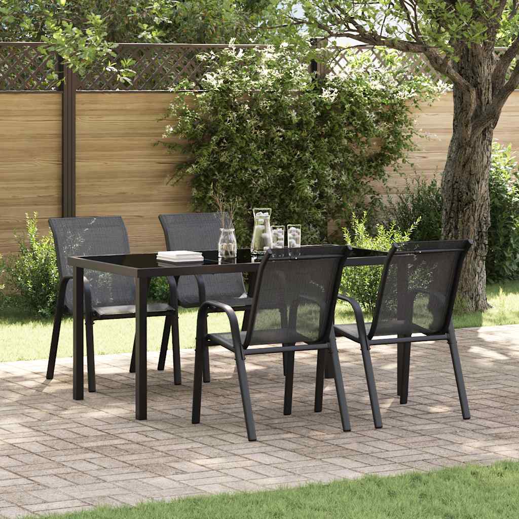 Stackable Garden Chairs 4 Pieces Black Textilene Fabric - Sid & Sam