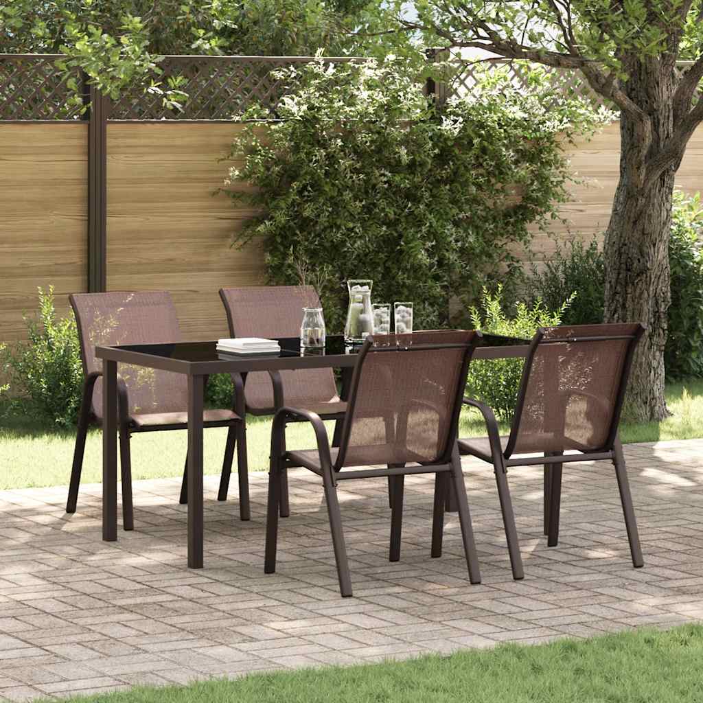 Stackable Garden Chairs 4 Pieces Brown Textilene Fabric - Sid & Sam