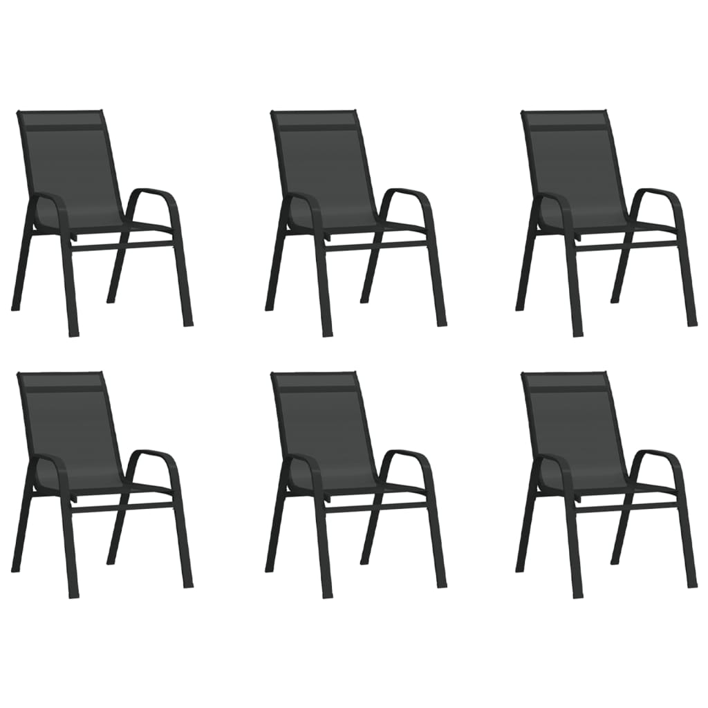 Stackable Garden Chairs 6 pcs Black Textilene Fabric - Tyrell & Tyrell