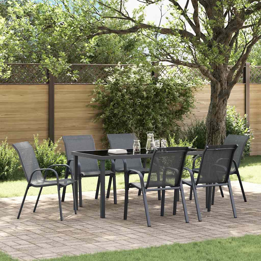Stackable Garden Chairs 6 Pieces Grey Textilene Fabric - Sid & Sam