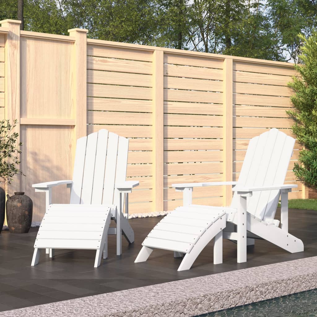 Garden Adirondack Chairs 2 pcs with Footstools HDPE White - Millennium Furniture