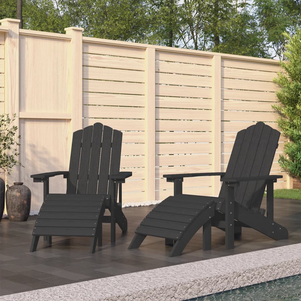 Garden Adirondack Chairs 2 pcs with Footstools HDPE Anthracite - Discount Dealers