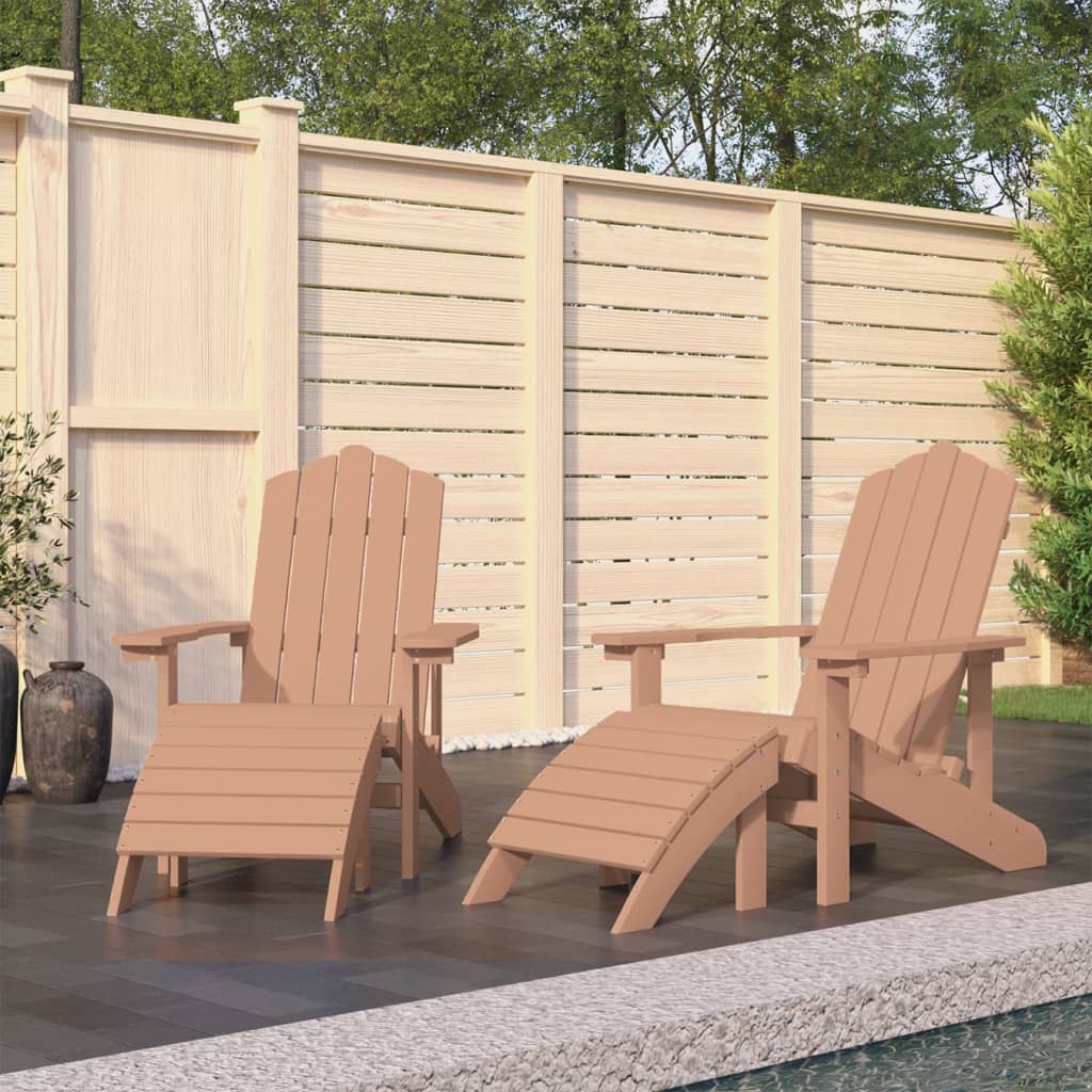Garden Adirondack Chairs 2 pcs with Footstools HDPE Brown - Merlin Deals