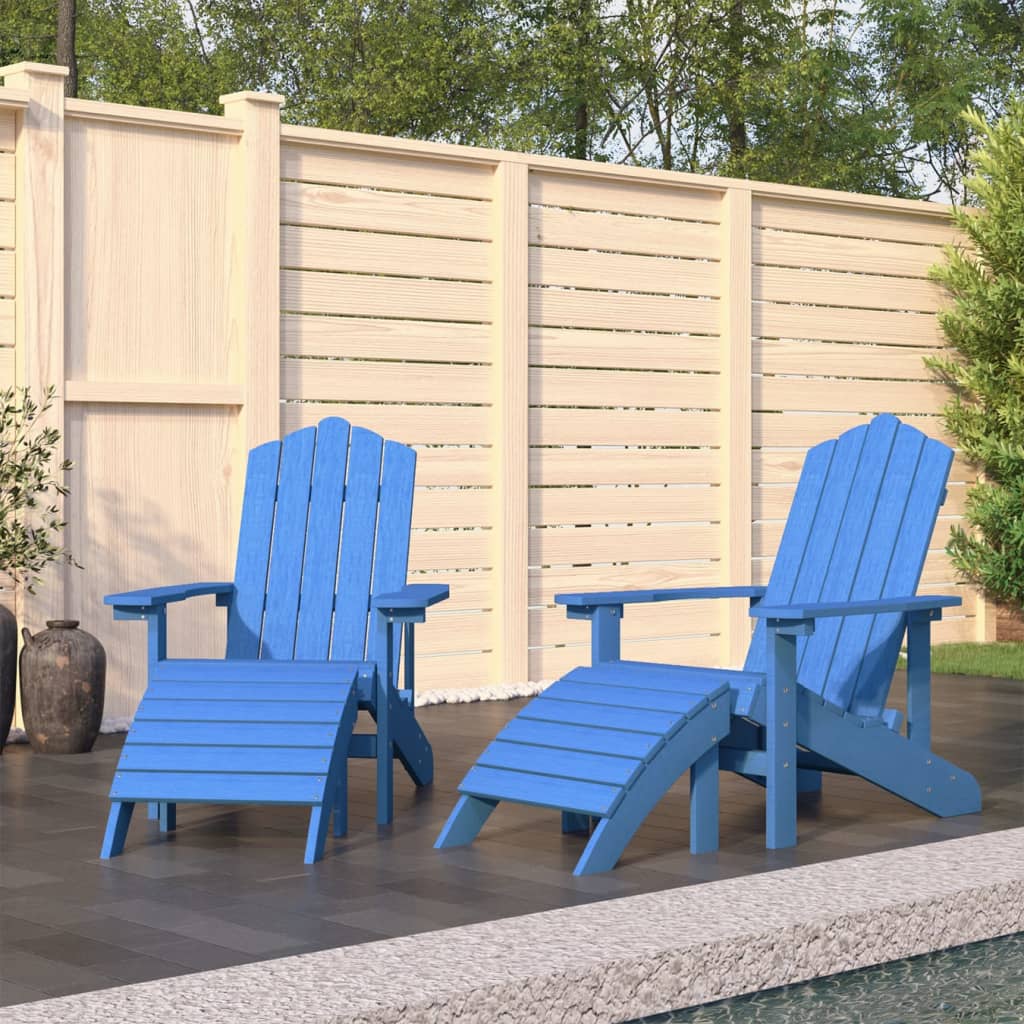 Garden Adirondack Chairs 2 pcs with Footstools HDPE Aqua Blue - Tyrell & Tyrell