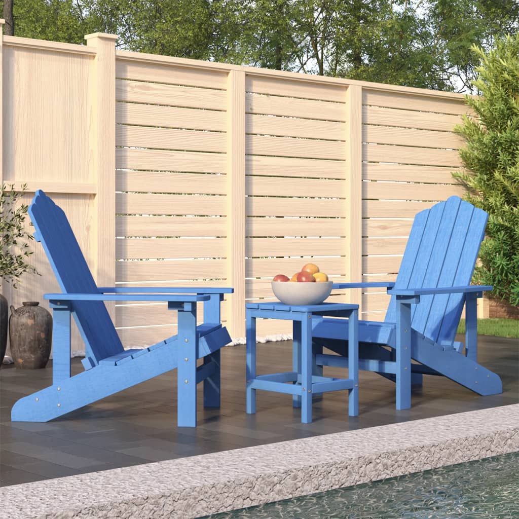 Garden Adirondack Chairs with Table HDPE Aqua Blue - Direct Imports
