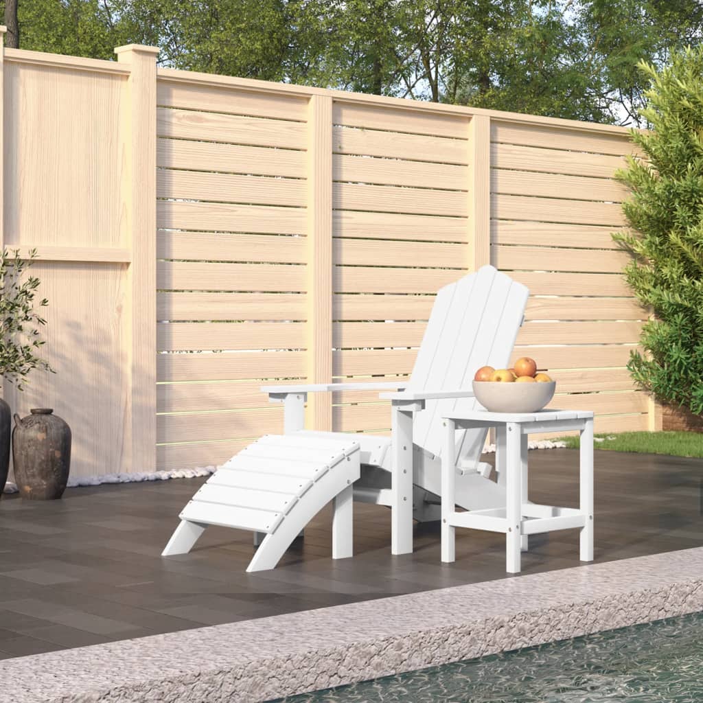 Garden Adirondack Chair with Footstool & Table HDPE White - The Home Maker