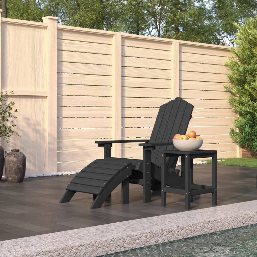 Garden Adirondack Chair with Footstool & Table HDPE Anthracite - R and M Furniture
