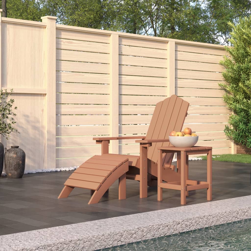 Garden Adirondack Chair with Footstool & Table HDPE Brown - R and M Furniture