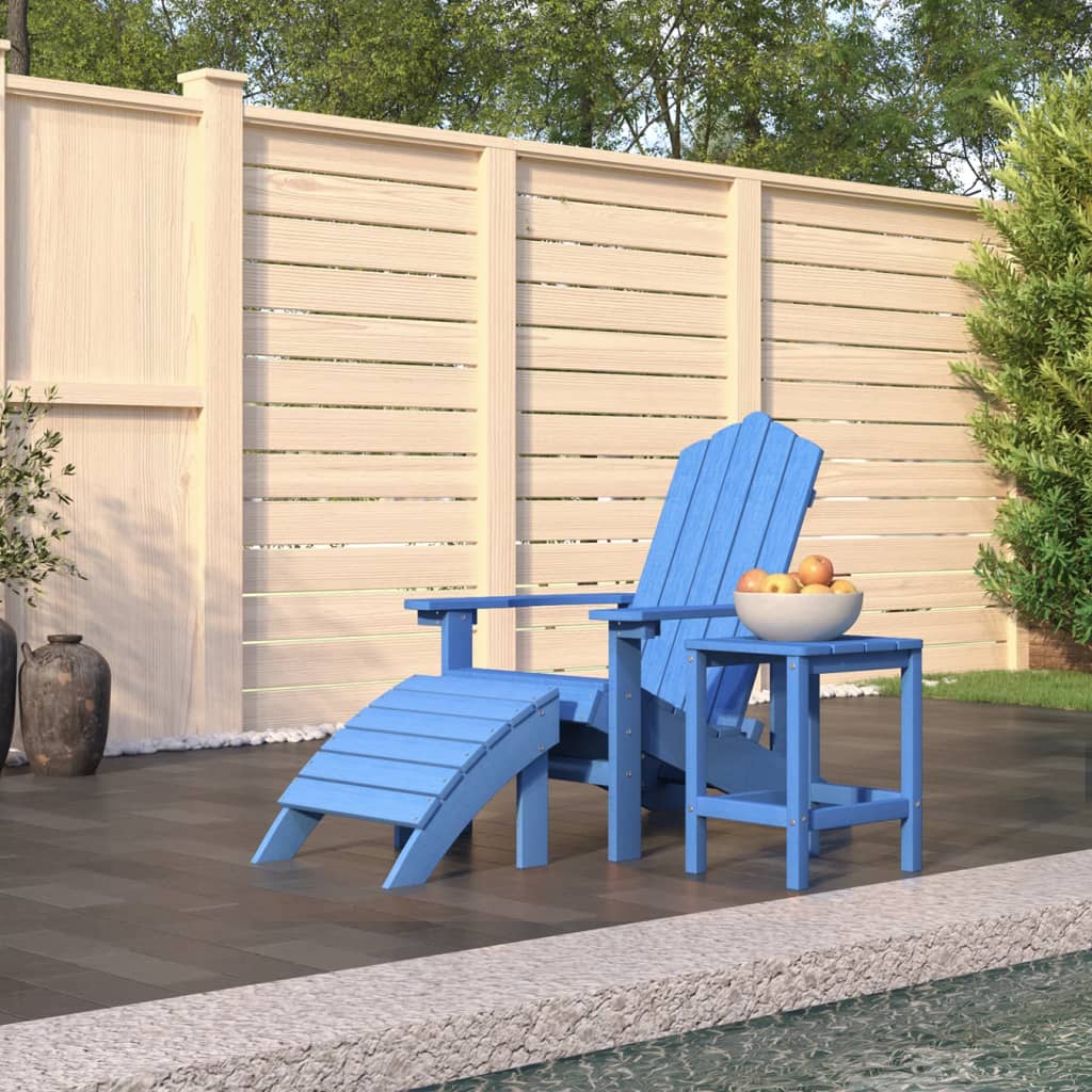 Garden Adirondack Chair with Footstool & Table HDPE Aqua Blue - R and M Furniture