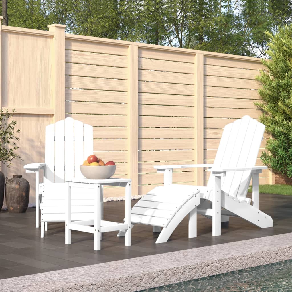 Garden Adirondack Chairs with Footstool & Table HDPE White - R and M Furniture