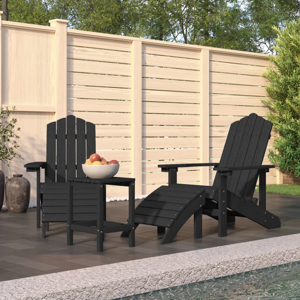 Garden Adirondack Chairs with Footstool & Table HDPE Anthracite - Millennium Furniture