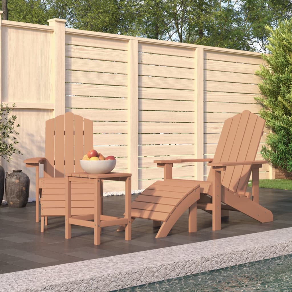 Garden Adirondack Chairs with Footstool & Table HDPE Brown - Merlin Deals