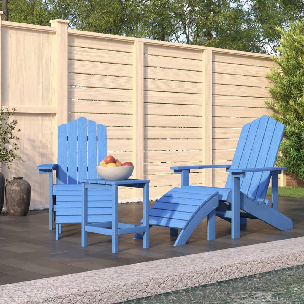 Garden Adirondack Chairs with Footstool & Table HDPE Aqua Blue - The Home Maker
