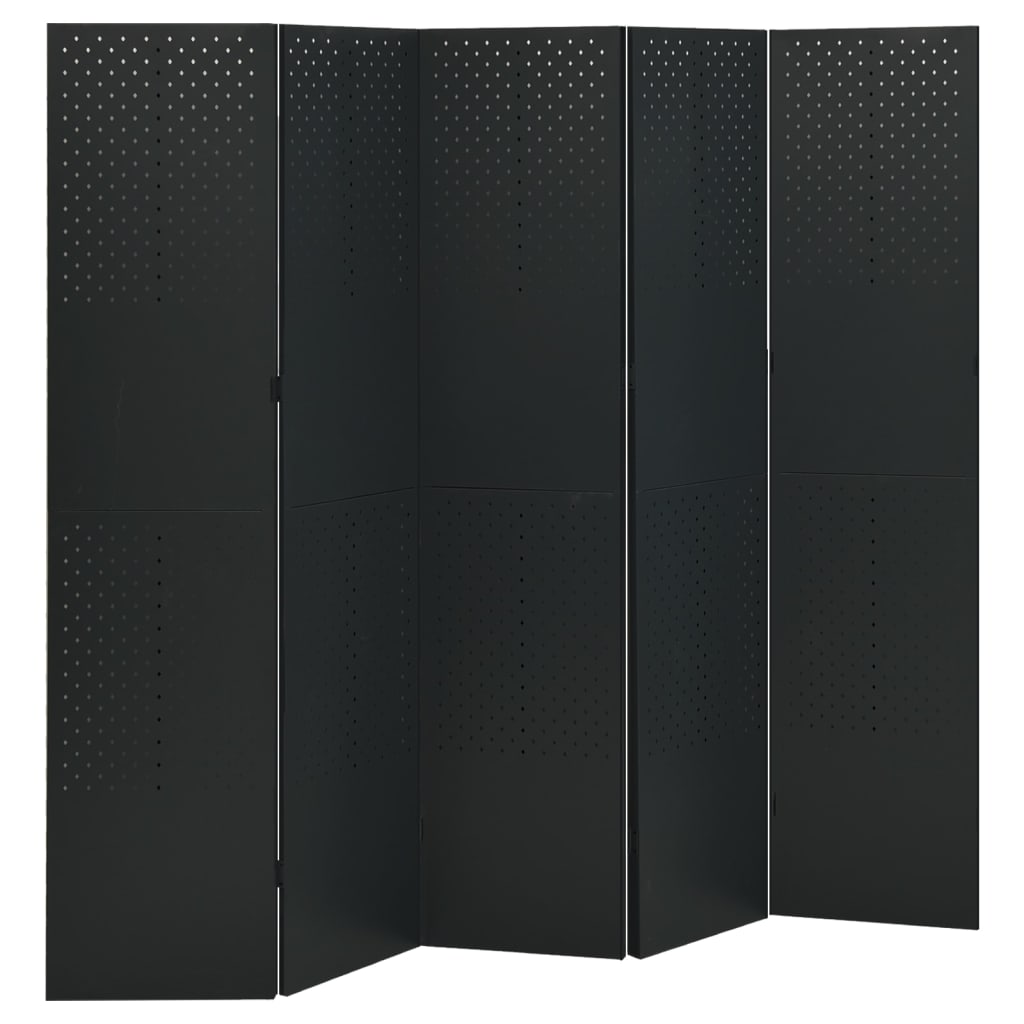5-Panel Room Dividers 2 pcs Black 200x180 cm Steel - The Home Maker