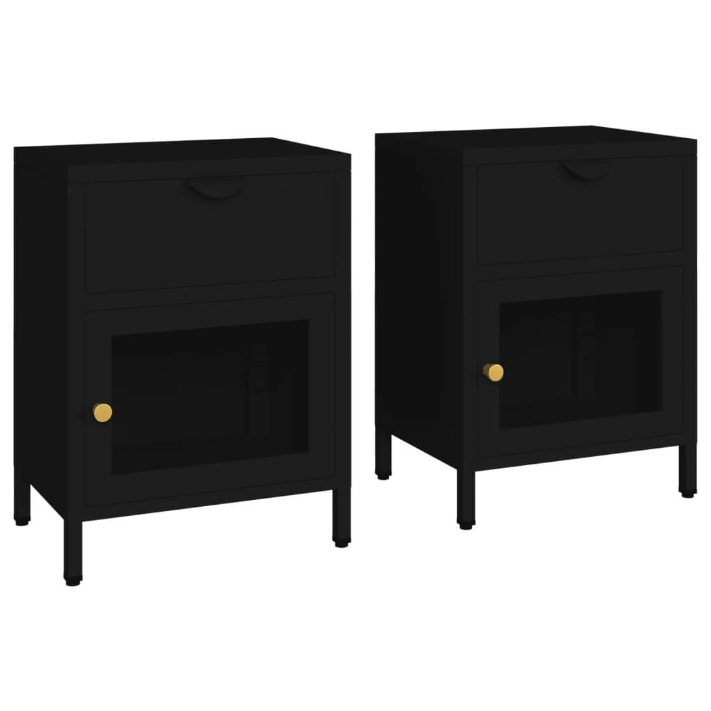 Bedside Table - TRAPANI 2 Piece Nightstand Black 40cm - All Things Good