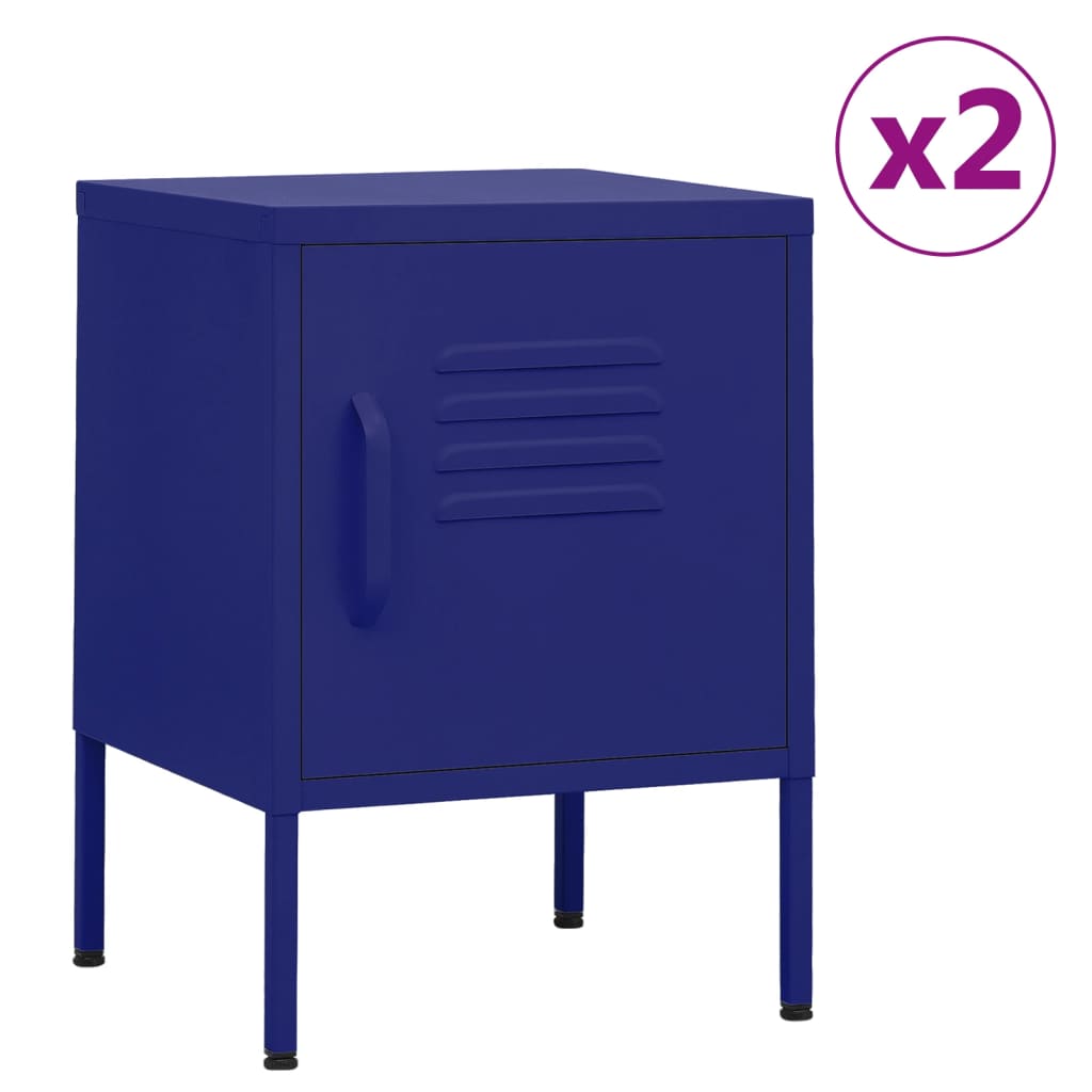 Bedside Table - MAYER Rio 2 Piece Nightstand Navy blue 35cm - Brittle & Co