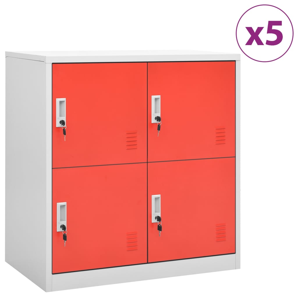 Locker Cabinets 5 pcs Light Grey and Red 90x45x92.5 cm Steel - Casper Homes
