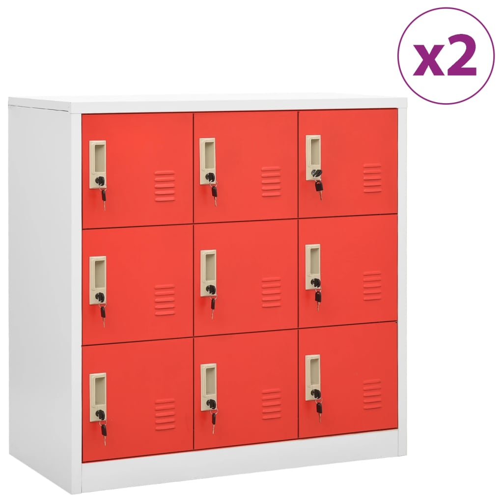 Locker Cabinets 2 pcs Light Grey and Red 90x45x92.5 cm Steel - Style and Chic