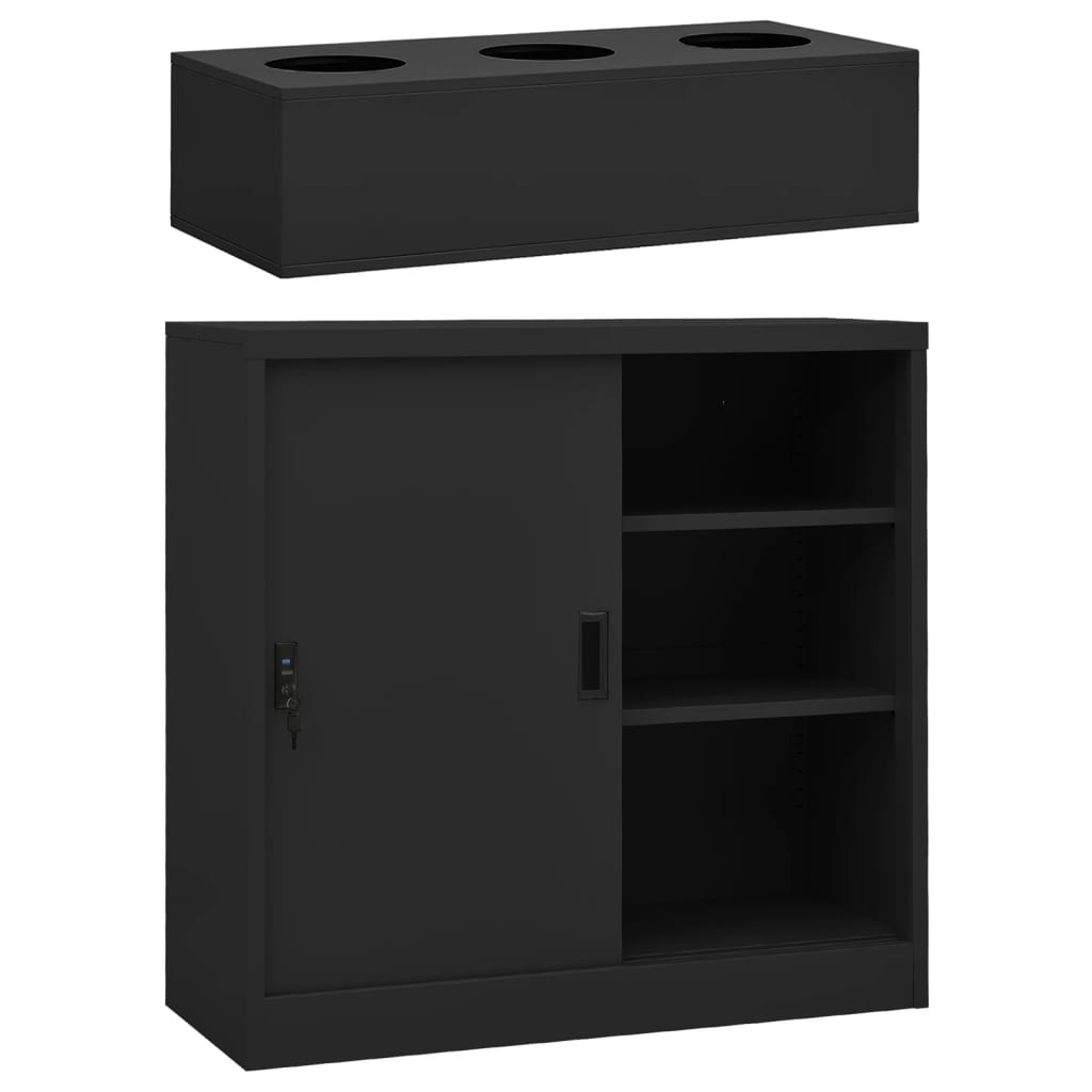 Sliding Door Cabinet with Planter Box Anthracite Steel - Tyrell & Tyrell
