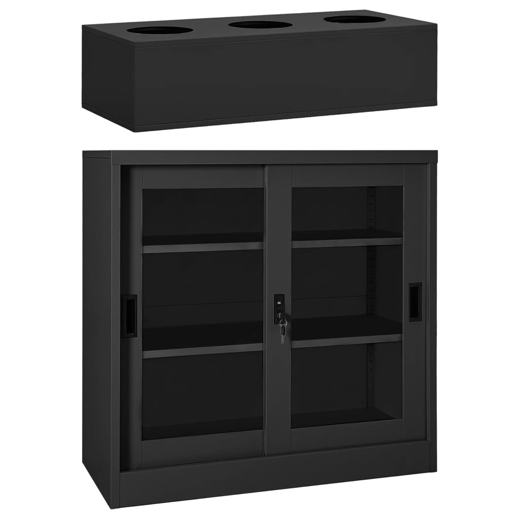 Sliding Door Cabinet with Planter Box Anthracite Steel - Brittle & Co