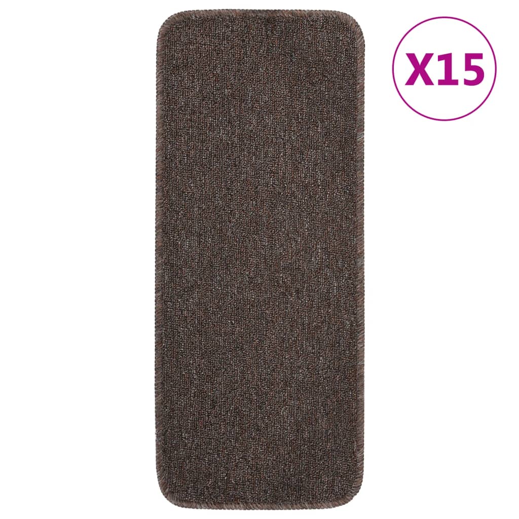 Anti Slip Stair Mats 15 pcs 60x25 cm Brown Rectangular - Decor Base
