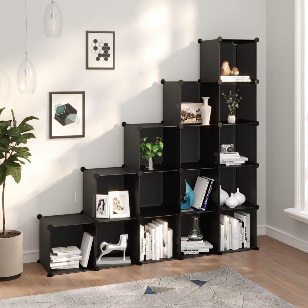 Storage Cube Organiser with 15 Cubes Black PP - The Home Maker