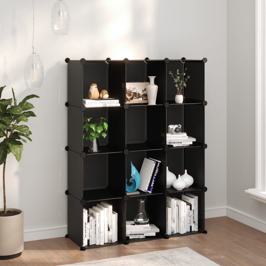 Storage Cube Organiser with 12 Cubes Black PP - Sid & Sam