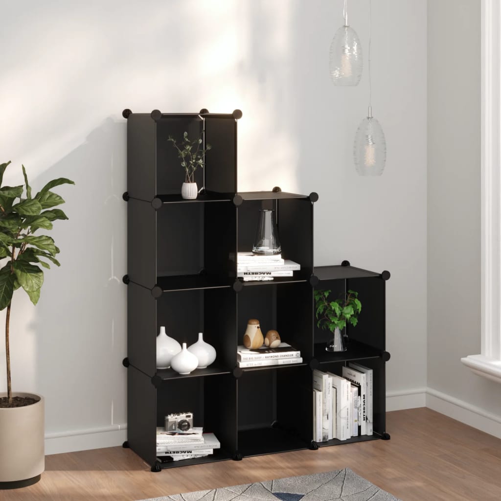 Storage Cube Organiser with 9 Cubes Black PP - The Home Maker