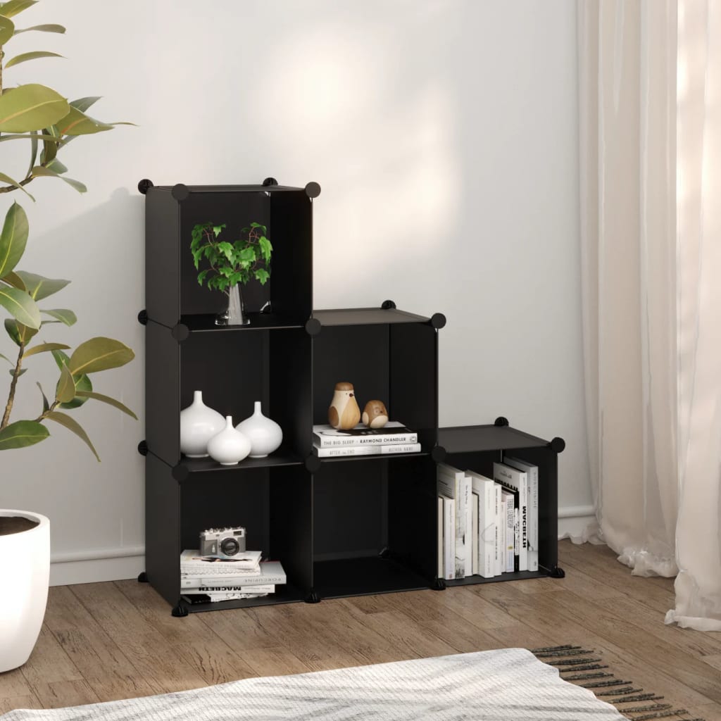 Storage Cube Organiser with 6 Cubes Black PP - Millennium Furniture