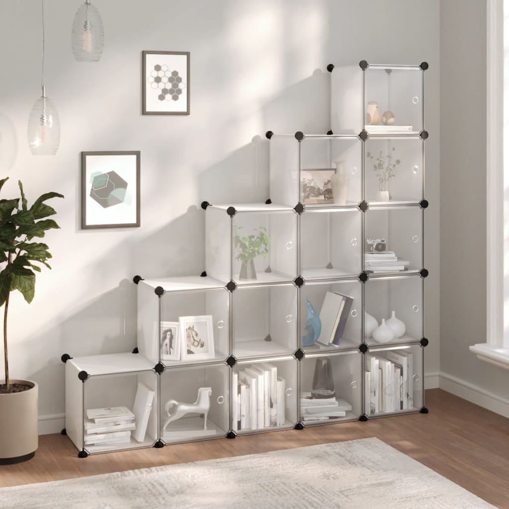 Storage Cube Organiser with 15 Cubes and Doors Transparent PP - The Home Maker