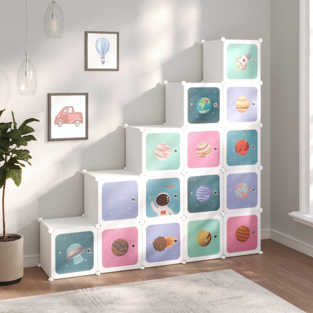 Cube Storage Cabinet for Kids with 15 Cubes White PP - Discount Dealers